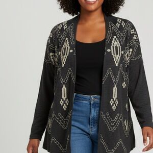 Lucky Brand Black and Cream Patterned Cardigan